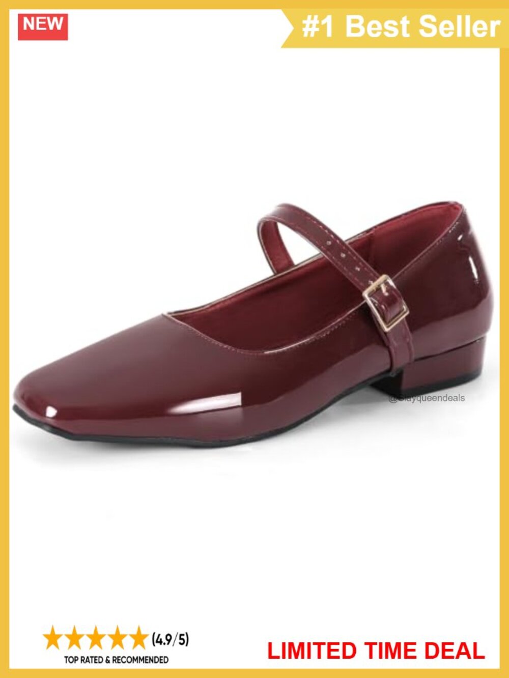 Mary Jane Flats Square Toe Faux Leather Dress Shoes